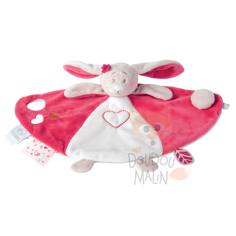 Noukies anna et pili plat platso lapin rose blanc coeur 